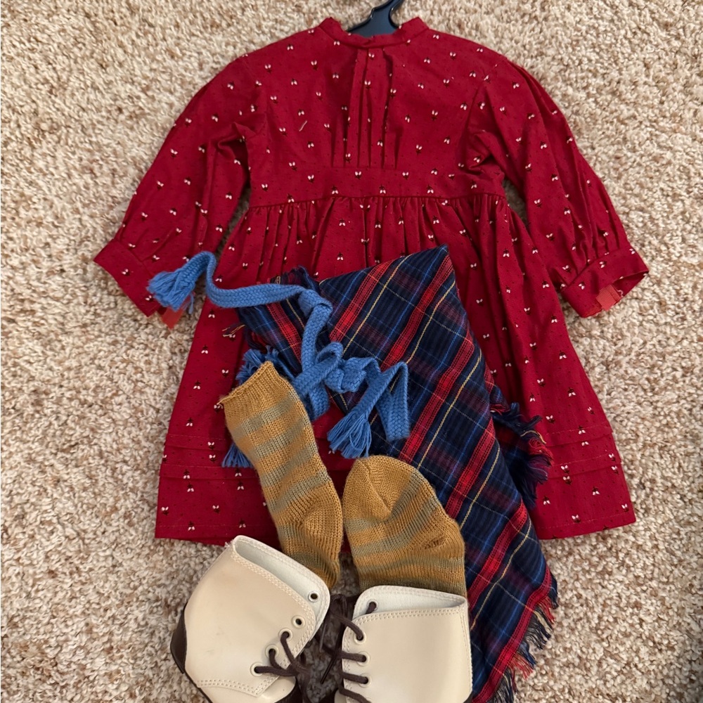 Red Long-Sleeve Dress with Accessories